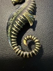 Vintage 1970s Seahorse Brooch Pin Gold Tone Verdigris Finish, 1×2.5”