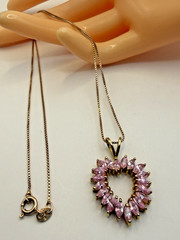 Gold over Sterling Silver Pink Cubic Zirconia Heart Pendant & 17.5″ Necklace