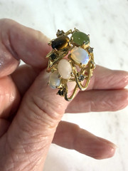Vintage Cocktail Ring Multi Stone Cabochon Statement Gold Tone Sz 6.25