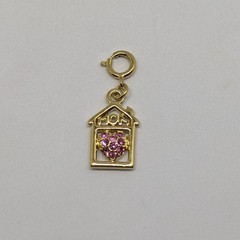 Vintage Monet Mom Pink Rhinestone Crystal Charm Gold Tone Heart In House