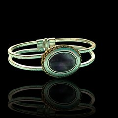 Silver & Gold Plated Purple Fluorite Oval Bangle Bracelet 7.5in