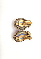 MARKED/SIGNED MADE IN AUSTRIA RICH RED RHINESTONE VINTAGE CLIP ON EARRINGS NICE!