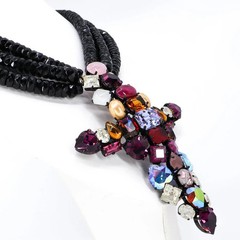 Hanna Bernhard, Haute Couture, Decorative Cross Necklace in Purple/Black