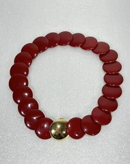 Vintage Signed Trifari ~ Red Lucite Disc Retro Statement Burgundy 17″ Necklace