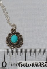 Vintage Sterling Silver OC Petite Turquoise Pendant Necklace 17 inches