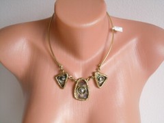 Brass Collar Necklace 3 Pendants 63.0 G/Length: 39 – 43.5 Cm