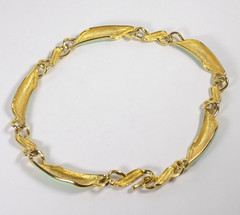 Vintage Chunky Choker Necklace Green Enamel Gold-tone Chain Hook Clasp Statement