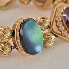 Vtg Victorian Revival Slide Charm Bracelet Signed Safety Chain Cameo 6.5