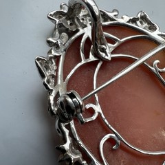 Vintage Cameo Brooch Pin Pendant Butterfly Floral 18K Gold Over Sterling Silver