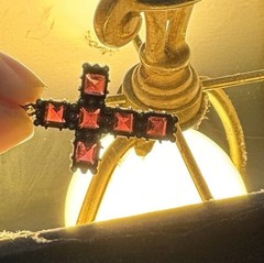 Vintage German 935 Silver Bohemian Garnet Cross Pendant Art Deco w/ Marcasite ￼