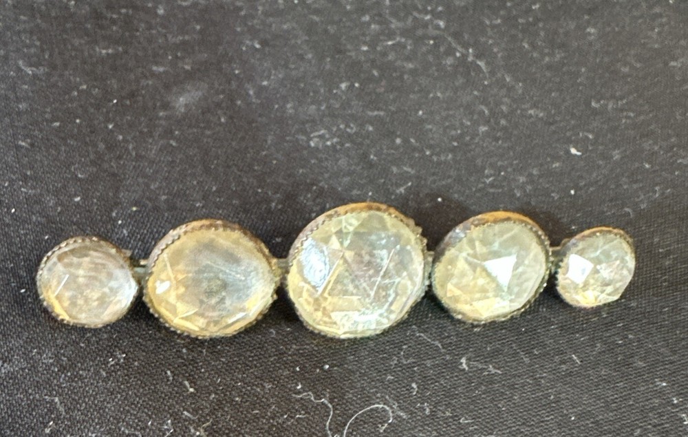 Vintage Clear Rhinestone Cabochon Bar Brooch Bezel Set C Clasp Jewelry 2.25 in
