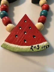 Vintage Fruit Salad Necklace Watermelon Wooden Beads Retro Signed 1987