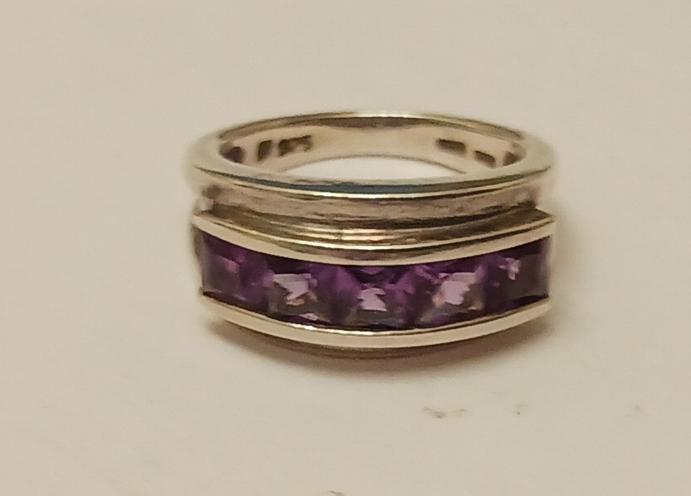 Vintage 925 Sterling Channel Set Amethyst Ring, Sz 5.5-6
