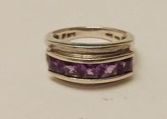 Vintage 925 Sterling Channel Set Amethyst Ring, Sz 5.5-6