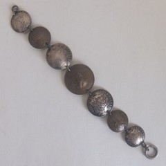 vintage folk art bracelet—coins from 1911 to 1945—four are Australia .925 silver