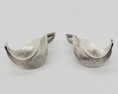 Vintage CROWN TRIFARI Clip Earrings Art Deco Silver Tone Signed 1.25 in estate