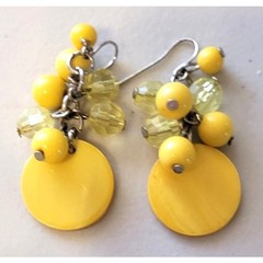 Vintage Yellow Statement Necklace & Earrings Chunky Waterfall Bib Summer Dangle
