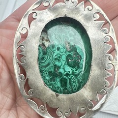 Sterling Silver & Malachite Statement Artisan Pendant Chain Necklace Handmade