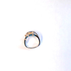 Fabulous 14K White & Yellow Gold Free Form Sapphire Gem Set Ring Size 7.5