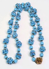 Miriam Haskell Venetian Pinched Art Glass Necklace And Earrings Blue Gold Swirl