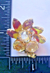 Vtg Two Tone Yellow Orange Rhinestone Brooch Pin Prong Jewelry Sm Gold Tone