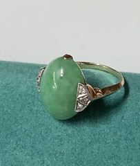 Beautiful Vintage 14K Yellow Gold & Platinum Jade Diamond Ring sz 5.25 Read!