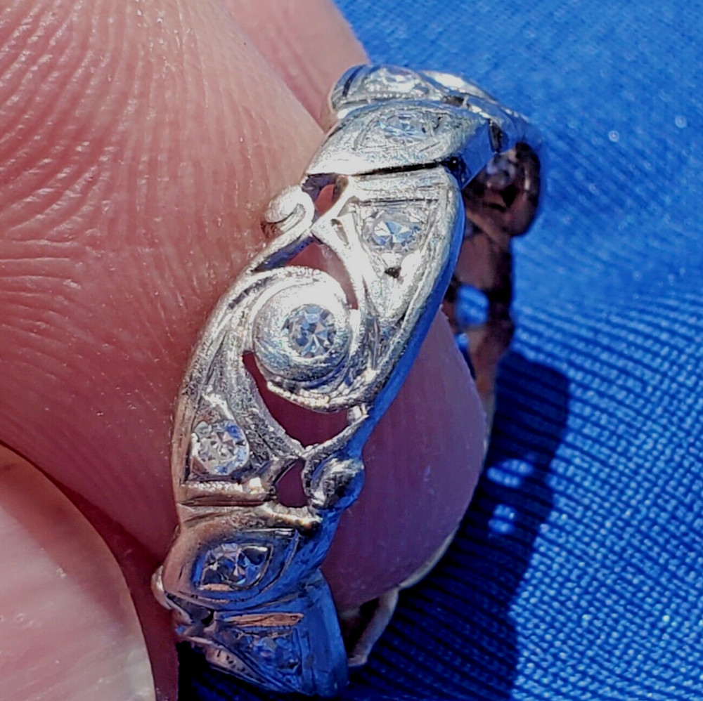 Original EARTH MINED DIAMOND Deco Band Vintage PLATINUM Eternity Anniversary 8