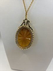 Vintage Pendant Necklace Starburst Gold Tone Filigree Large Faceted Statement