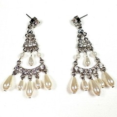 Vintage Rhinestone & Faux Pearl Elegant Bridal Chandelier Drop Dangle Earrings