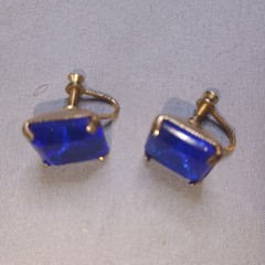 Vintage Brooch & Earrings – Silver Vermeil / Gold Wash, Cobalt Glass – Rare!