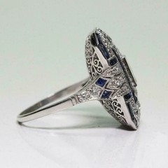 Art Deco Vintage Style Lab Created Diamond Engagement 14K White Gold Finish Ring