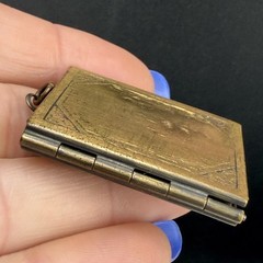 Vintage Locket Pendant Rectangle Book Gold Tone Photo