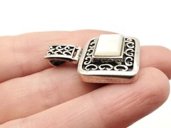 Vintage Sterling Silver Mother of Pearl Filigree Hinged Square Rectangle Pendant