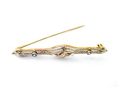 14k Gold Platinum Top Edwardian Bar Brooch Collar Pin
