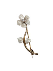 Vintage American Natural Freshwater Pearl and Diamond Brooch 14K