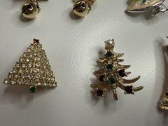 Vintage Christmas Brooch Pin Lot of 6 Rhinestone Christmas Tree AAI and More