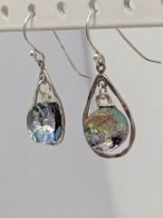 925 Sterling Silver Dichroic Glass Drop Earrings Teardrop Dangle 1.25″