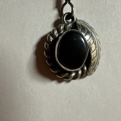 Vintage Nickel Silver Black Onyx?? Stone Dangle Dangling Hook Earrings