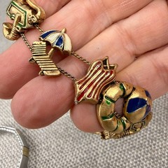 Vintage Slider Bracelet Enamel Beach Ball Pool Swimsuit Chaise Lounge Goggles