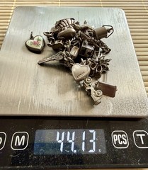 Vintage Sterling Silver Guilloche Hearts Turtle Articulated 19 Charms 44g