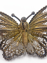 Vintage 800 Silver Filigree Butterfly Brooch Gold Wash 3D Layered Pin