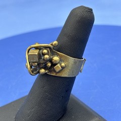 Vintage Brutalist Abstract Ring Brass Tone Modernist Statement Size 6.5