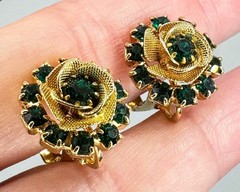 Vintage Judy Lee Jewels Green Gold Earrings & Matching Brooch On Original Tag
