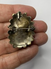 Vintage Israel 835 Eilat Green Oval Stone Pendant Brooch/Pin 1.5″ x 1.25″