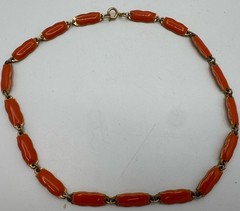 Vintage Orange Enamel Link Necklace Gold Tone Spring Ring Clasp 15.5”