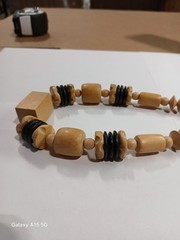 Vintage 1970’s Chunky Wood Bead Statement Necklace “Boho” 26in Matinee/Barrel…