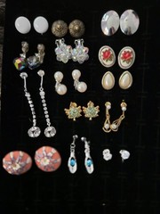 Vintage Now Earrings Lot Rhinestone Crystal Clip On Screw Back 14 Pairs Dangle