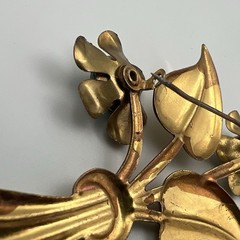 Large Vintage Gold Tone Flower Bouquet Brooch Pin Aqua Blue Lucite 1940s 1950s