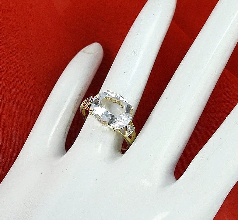 Vintage Solid 10K Yellow Gold Ring White Topaz Diamond Accent Cocktail Jewelry 7