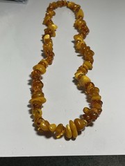 110g VINTAGE CHUNKY EGG YOLK BALTIC HONEY AMBER RAW NUGGET NECKLACE LONG 34”